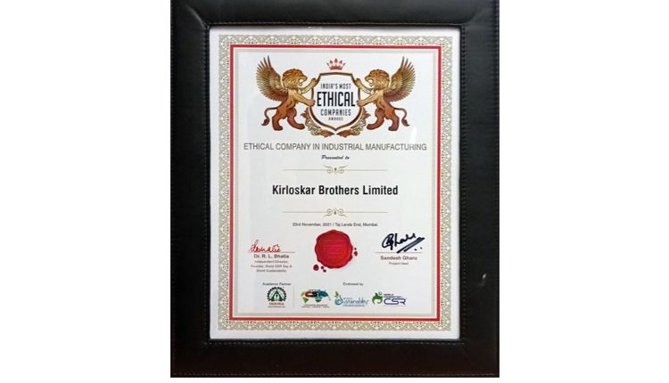 Kirloskar Brothers Limited wins ‘India’s Most Ethical Company’ Award